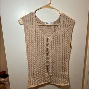 Zara Beige Cable Knit Vest